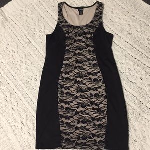 Black dress with lace.